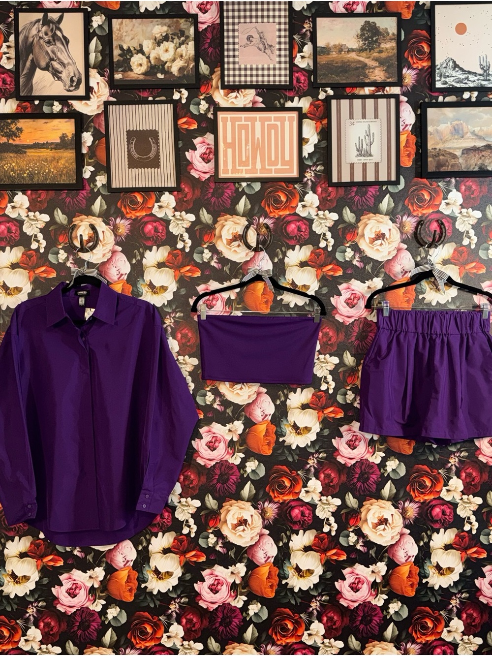 Express Women’s Purple 3-Piece Button-Down, Bandeau, Short Set, NWT, S/M